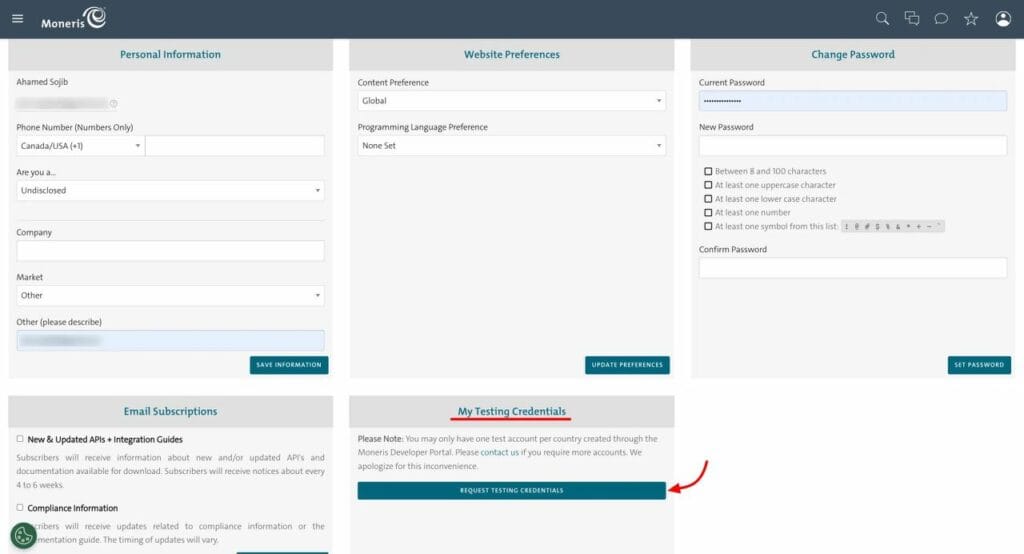 Canadian Payment through Moneris