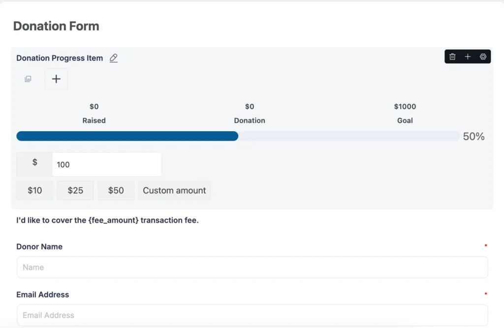donation progress item settings