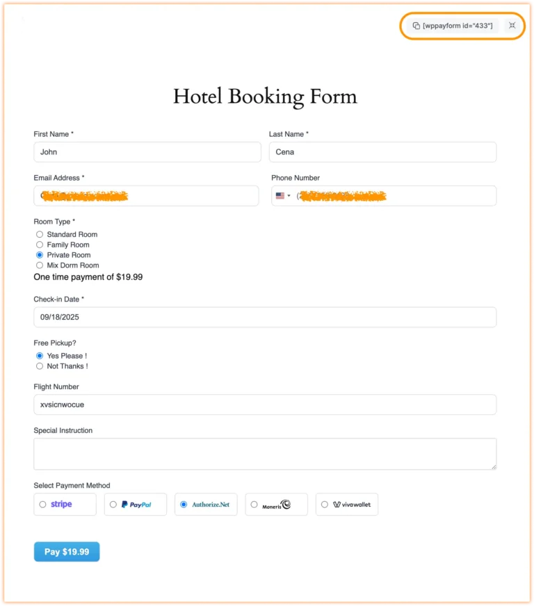 Hotel Booking Form with Square