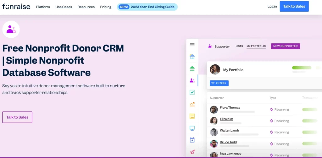 Funraise donor database system