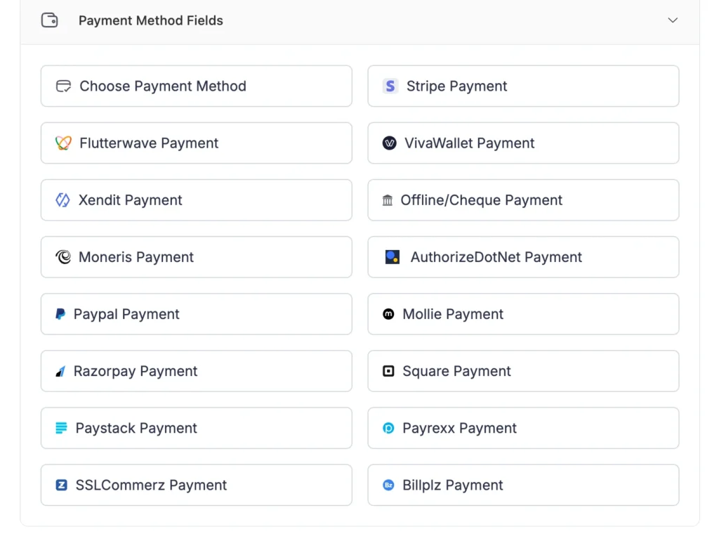pm payment method field